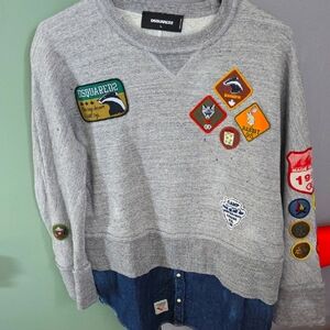 DSQUARED2 Gray Crewneck Sweater with Patches